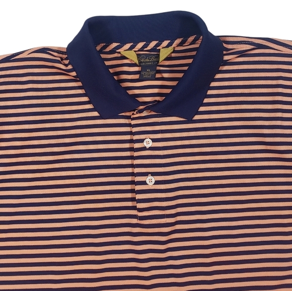 Brooks Brothers Golf Tennis Polo Shirt Size XL Peach Blue Stripe Preppy Stretch - Picture 3 of 8
